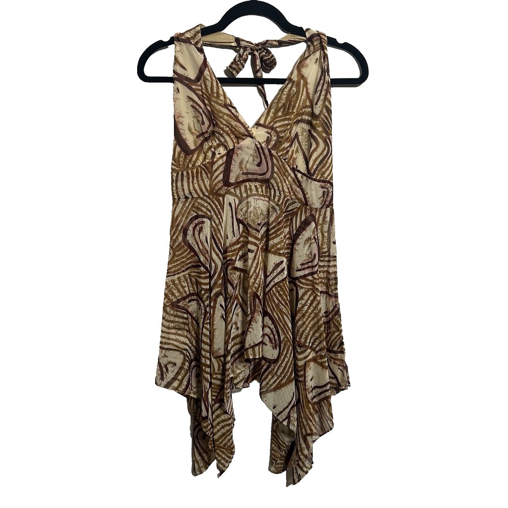 Zero Zero Women's Stripe Aztec Print Asymmetrical Halter‎ Top Zip Size Small